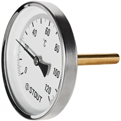 STOUT Термометр биметаллический с погружной гильзой. Корпус Dn 100 мм, гильза 75 мм 1/2 , 0...120°С