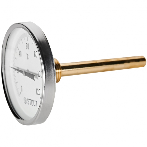 STOUT Термометр биметаллический с погружной гильзой. Корпус Dn 80 мм, гильза 100 мм 1/2 , 0...120°С купить в интернет магазине Санрай73