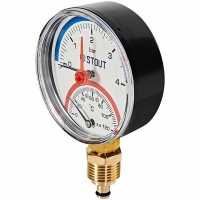 STOUT Термоманометр радиальный в комплекте с автоматическим запорным клапаном. Корпус Dn 80 мм 1/2 , 0...120°C, 0-4 бар.