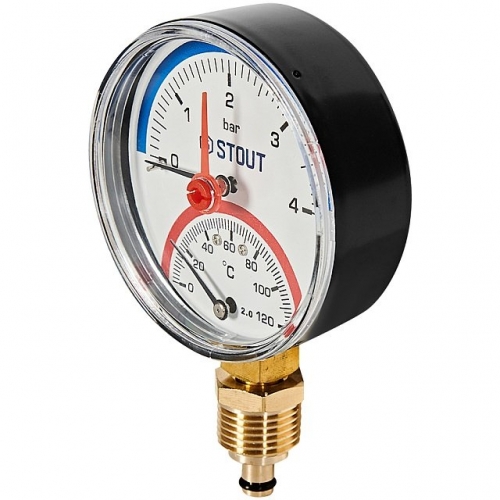 STOUT Термоманометр радиальный в комплекте с автоматическим запорным клапаном. Корпус Dn 80 мм 1/2 , 0...120°C, 0-4 бар. купить в интернет магазине Санрай73