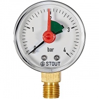 Манометр STOUT радиальный с указателем предела. Корпус Dn 50 мм 1/4 , 0...4 бар, кл.2.5