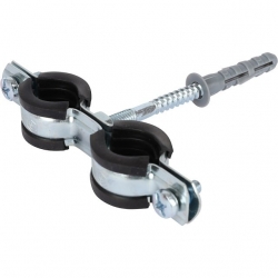 Сдвоенный хомут для труб STOUT комплект: хомут+шпилька шуруп +дюбель пластиковый 1/2"(20-24)