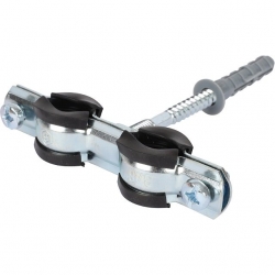 Сдвоенный хомут для труб STOUT , комплект: хомут+шпилька шуруп +дюбель пластиковый 3/8"(15-19)