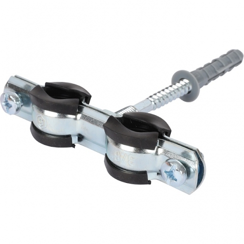 Сдвоенный хомут для труб STOUT , комплект: хомут+шпилька шуруп +дюбель пластиковый 3/8"(15-19) купить в интернет магазине Санрай73