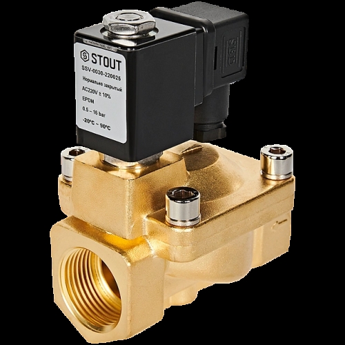 STOUT Клапан соленоидный (электромагнитный), непрямого (пилотного) действия, НЗ, 220В, G1, EPDM купить в интернет магазине Санрай73