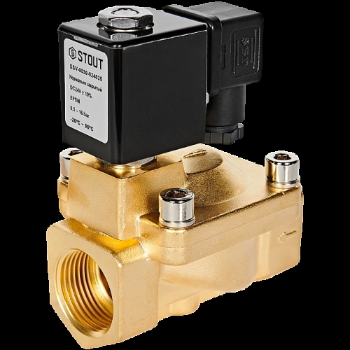 STOUT Клапан соленоидный (электромагнитный), непрямого (пилотного) действия, НЗ, 24В, G1, EPDM купить в интернет магазине Санрай73