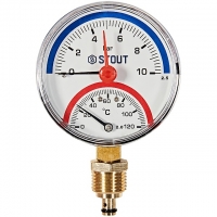 STOUT Термоманометр радиальный в комплекте с автоматическим запорным клапаном. Корпус Dn 80 мм 1/2 , 0...120°C, 0-10 бар.