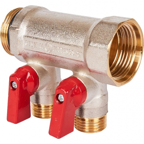 Коллектор с шаровыми кранами STOUT 1, 2 отвода 1/2 (красные ручки) купить в интернет магазине Санрай73