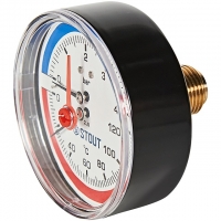 STOUT Термоманометр аксиальный в комплекте с автоматическим запорным клапаном. Корпус Dn 80 мм 1/2 , 0...120°C, 0-4 бар.