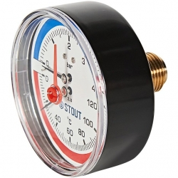 STOUT Термоманометр аксиальный в комплекте с автоматическим запорным клапаном. Корпус Dn 80 мм 1/2 , 0...120°C, 0-4 бар.