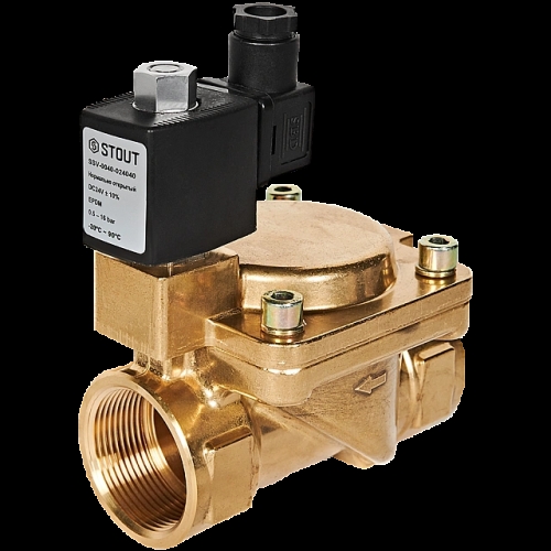 STOUT Клапан соленоидный (электромагнитный), непрямого (пилотного) действия, НО, 24В, G1 1/2, EPDM купить в интернет магазине Санрай73