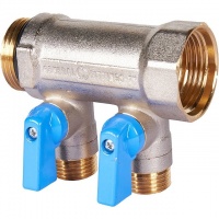 Коллектор с шаровыми кранами STOUT 1 , 2 отвода 1/2 (синие ручки)