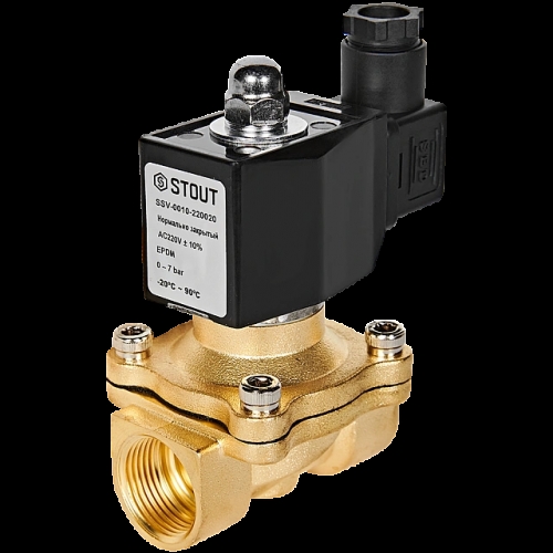 STOUT Клапан соленоидный (электромагнитный), прямого действия, НЗ, 220В, G3/4, EPDM купить в интернет магазине Санрай73