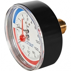 STOUT Термоманометр аксиальный в комплекте с автоматическим запорным клапаном. Корпус Dn 80 мм 1/2 , 0...120°C, 0-10 бар.