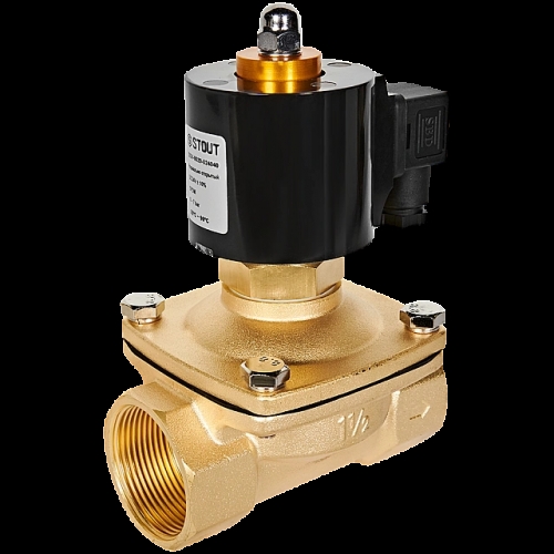 STOUT Клапан соленоидный (электромагнитный), прямого действия, НО, 24В, G1 1/2, EPDM купить в интернет магазине Санрай73