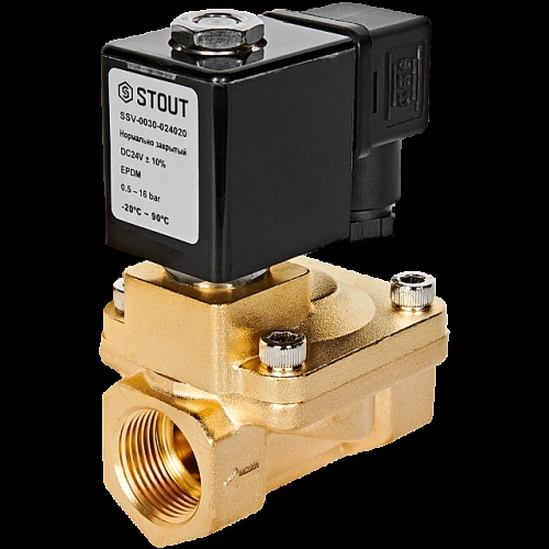 STOUT Клапан соленоидный (электромагнитный), непрямого (пилотного) действия, НЗ, 24В, G3/4, EPDM купить в интернет магазине Санрай73