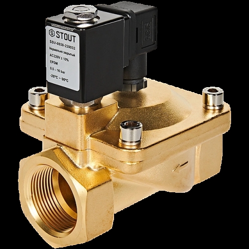 STOUT Клапан соленоидный (электромагнитный), непрямого (пилотного) действия, НЗ, 220В, G1 1/4, EPDM купить в интернет магазине Санрай73