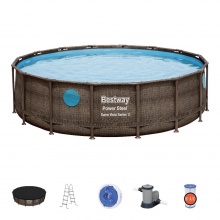 Каркасный бассейн Bestway Ротанг 56725, 488х122 см, с картриджным фильтром, лестницей и тентом