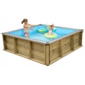 Детский деревянный бассейн Pistoche 2,0х2,0х0,60, синий лайнер, картриджный фильтр BWT
