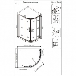 Душевой угол Veconi раздвижной ассиметричный RV08-12090A-01-19C3 1200x900x1900,хром,прозрачное