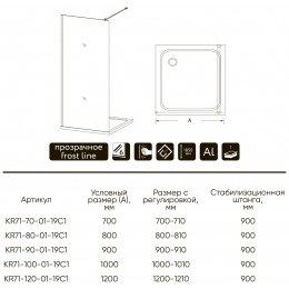 Душевая перегородка Veconi KR71-110-01-19C1 1100x1950,черный,прозрачное