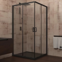 Душевой угол Veconi раздвижной квадратный RV13-80-01-C5 800x800x1950,черный,прозрачное