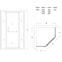 Душевой угол Veconi распашной трапеция RV36-100T-02-19C1 800х800х1950,хром,Pear