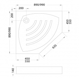 Душевой поддон Veconi трапеция Tezeo acrylic 1000x1000x140 мм