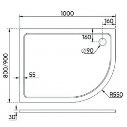 Душевой поддон Veconi асимметричный Tezeo stone (левый) 1000x800x30 мм