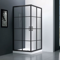 Душевой угол Veconi раздвижной квадратный RV09-80-11-C5 800x800x1950,черный,принт клетка