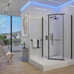 Душевой угол Veconi распашной трапеция RV36B-80-01-C5 800х800х1950,черный,прозрачное