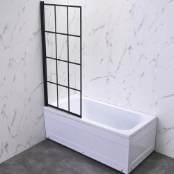 Шторка на ванну Veconi распашная левая с маятн.мех. 700x1500,черный,прозрач.принт клетка