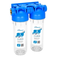 Фильтр магистральный двухступенчатый Аквабрайт Slim Line 10, 1/2, прозрачный, для холодной воды