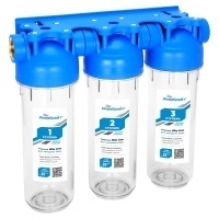 Фильтр магистральный трехступенчатый Аквабрайт Slim Line 10, 1/2, прозрачный, для холодной воды