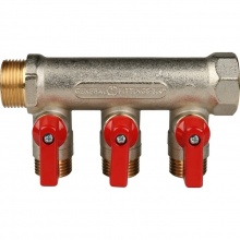 Коллектор распределительный Stout SMB-6200 3/4"х1/2" с 3 отводами, шаровые краны красные ручки