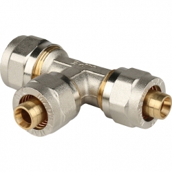 Тройник 20мм х 16мм х 16мм Stout обжим для металлопластиковых труб