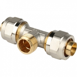 Тройник 20мм х 1/2"нр х 20мм Stout обжим для металлопластиковых труб