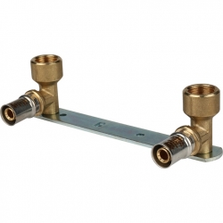 Комплект угольников 16мм х 1/2"вр Stout пресс, на планке для смесителя, для металлопластиковых труб