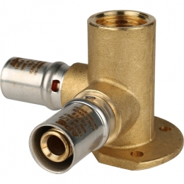 Тройник 16мм х 1/2"вр х 16мм Stout пресс, настенный с креплением, для металлопластиковых труб