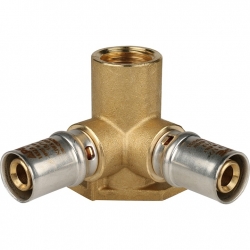 Тройник 16мм х 1/2"вр х 16мм Stout пресс, настенный с креплением, для металлопластиковых труб