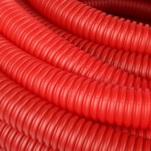 Труба гофрированная ПНД, цвет красный, наружным диаметром 32мм для труб 25мм STOUT 1м