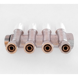 Коллектор распределительный 1"х16мм с 4 отводами Vieir VR614 с евроконусами, белые вентили