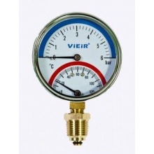 Термоманометр радиальный Vieir 80мм, 6bar, 120°C, 1/2", с автоматическим запорным клапаном