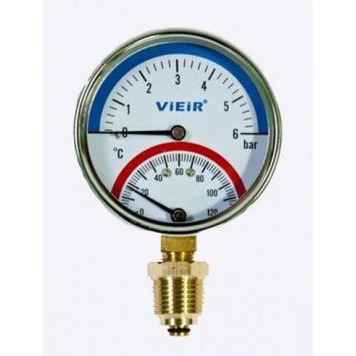Термоманометр радиальный Vieir 80мм, 6bar, 120°C, 1/2", с автоматическим запорным клапаном купить в интернет магазине Санрай73
