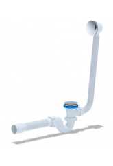 Сифон EC155GS для ванны Ани прямоточный, выпуск 40, Click-Clack, перелив, грибок-сетка, гибкая труба