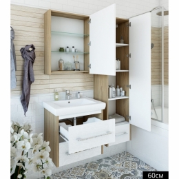 Тумба Ларго-60.2 белый, вяз швейцарский, под раковину Фостер-60 Sanflor