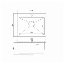 Мойка для кухни MIXLINE PRO 53х43х22 (3,0) настольный монтаж,  вып 3 1/2, сифон, графит черный