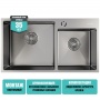 Мойка для кухни MIXLINE PRO 72х40х22см (3,0) настольный монтаж, 2 чаши, выпуск 3 1/2, сифон, сатин