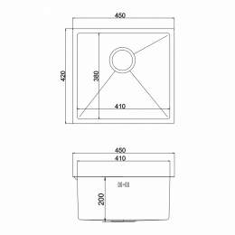 Мойка для кухни MIXLINE PRO 45х42х20см (3,0) подстольный монтаж, 1чаша, выпуск 3 1/2, сифон, сатин