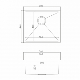 Мойка для кухни MIXLINE PRO 50х44х20см (3,0) подстольный монтаж, выпуск 3 1/2, сифон, сатин